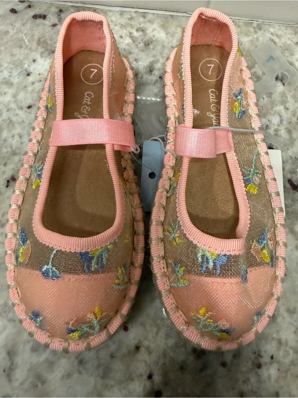 Cat & Jack Peach Pink Floral Mary Jane Slip-On Shoes Size 7 NWT